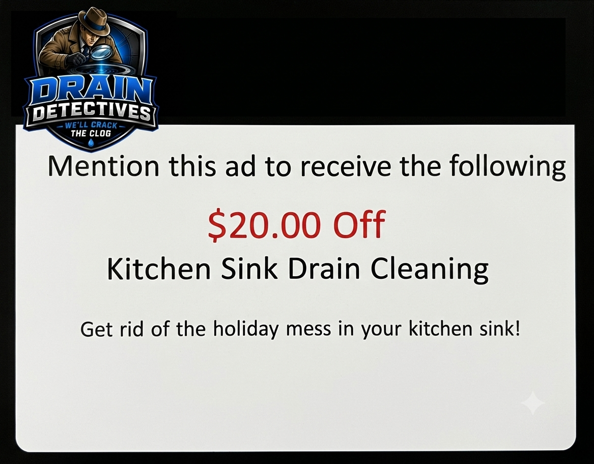 Drain Detectives coupon for $20 off kitchen sink drain cleaning in Salt Lake City Utah